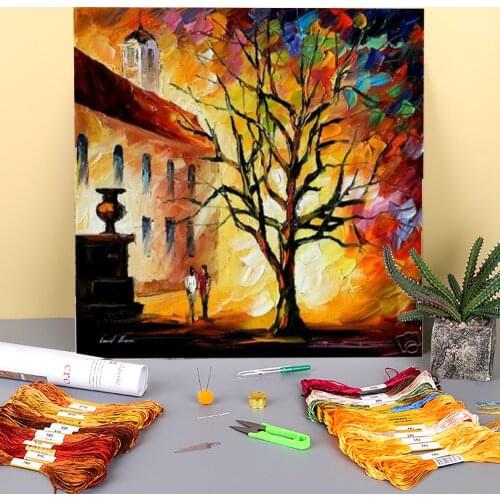 Afremov Moon Lght Original Art Printed Canvas 11CT Cross-Stitch Complete Kit Embroidery DMC Threads Handicraft Hobby Mulina