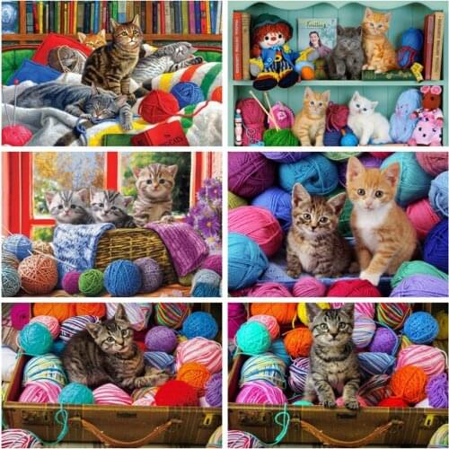 EverShine Diamond Painting Cat Cross Stitch Full Drill Square Diamond Embroidery Animals Handmade Rhinestones Pictures