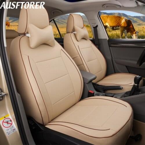 AUSFTORER Perforated Cowhide Leather Car Seat Protectors for Jeep Compass 2017 2018 Automobiles Seat Covers Interior Accessories