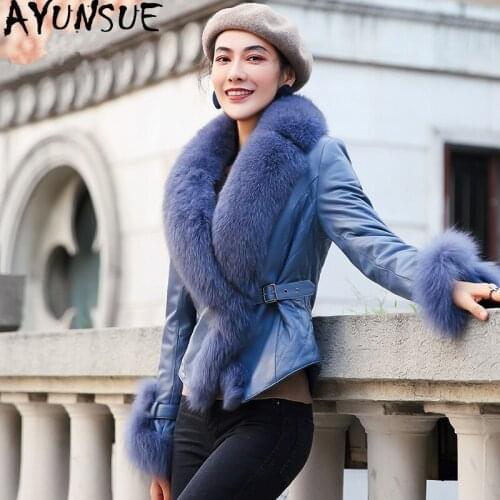 AYUNSUE Genuine Sheepskin Coat Winter Jacket Women Fox Fur Collar Down Jackets for Women Real Leather Jacket Chaqueta Mujer MY