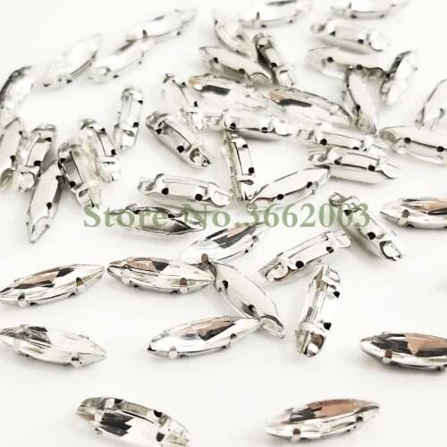 Free shipping 50pcs/pack 4x15mm Horse eye shape white Glass Crystal flatback sew on rhinestones,Diy Clothing accessories