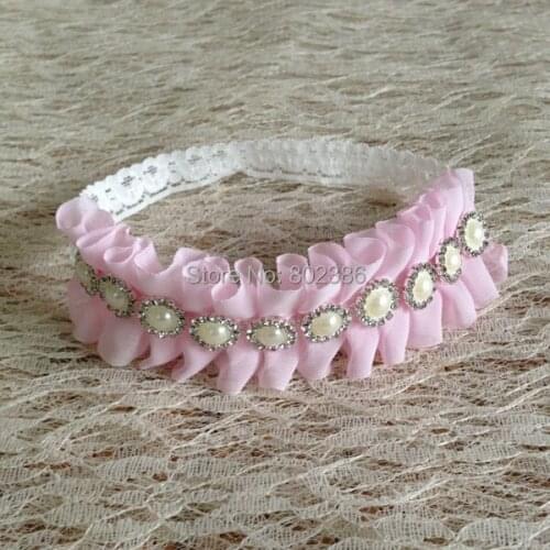 Free Shipping Pink and White Newbaby Headband Kids Hair Accessories with Rhinestone