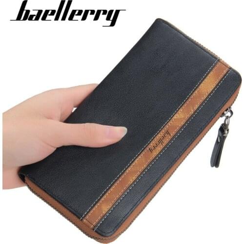 Baellerry Korean Version Men Long Wallet Large Capacity Multi-card Site Coin Pocket Male Zipper Clutch Splicing Leather Purse