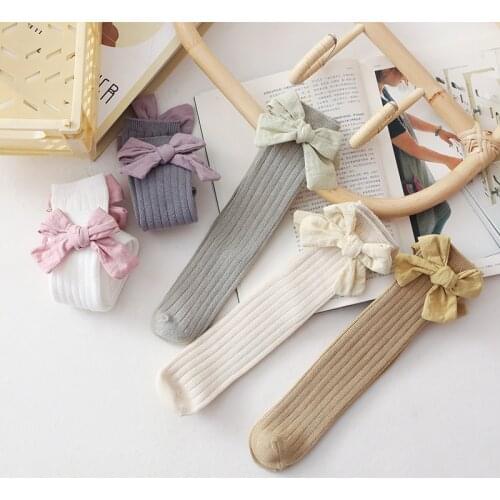 FOCUSNORM 5 Colors Infant Baby Girls Knee Stocking Fashion Solid Bowknot Stylish Knee-high Socks Outfit 3-8Y