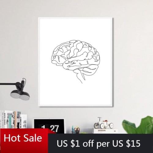 Anatomical Brain Drawing Print Anatomy Medical Art Canvas Painting Picture Doctor Office Decor Brain Poster Line Sketch Picture