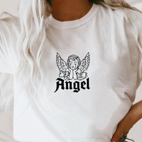 Crying Angel 100% Cotton T-shirt Aesthetic Women Cherub Graphic Tshirt Cute Baby Angel Girl Art Top Tee Shirt