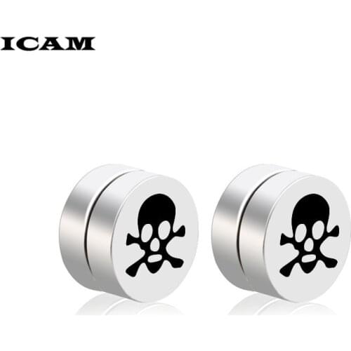ICAM 1Pair Punk Men Strong Magnet Fake Ear Plug Magnetic Ear Stud Non Piercing Earrings Fake Earring Gift For Boyfriend Lover