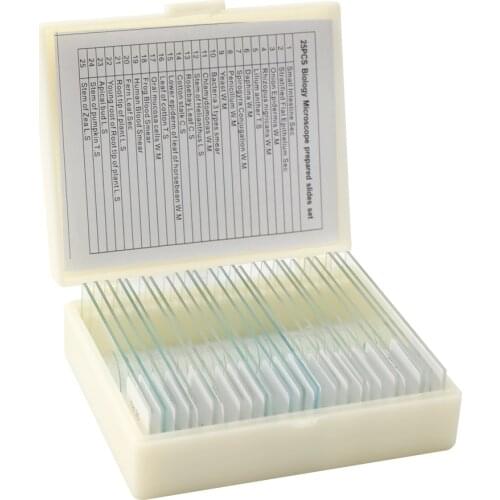 KKmoon 25pcs/set Prepared Microscope Slides Animal Plants Insects Tissues Specimens Slides Set with Wooden Case for Basic