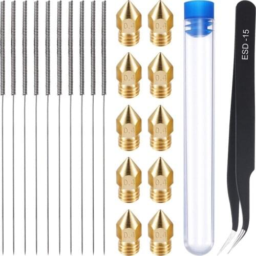 21 Pieces 3D Printer Nozzle and Cleaning Kit 0.4 Mm Mk8 Nozzles 0.4 Mm Needles and 1 Pack Tweezers Tool Kit Stainless Steel Nozz