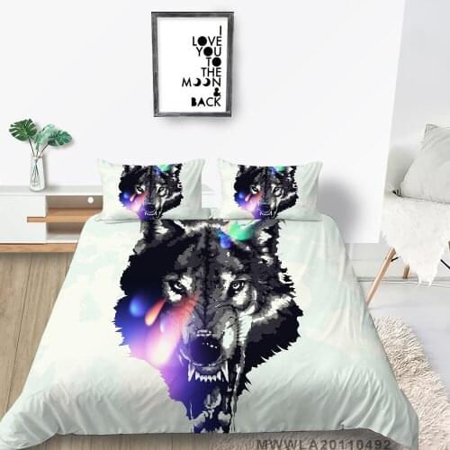 King Size Bedding Set Wolf Head Fashionable 3D Cartoon Duvet Cover Set Queen Twin Full Double Single Bed Set Colorful