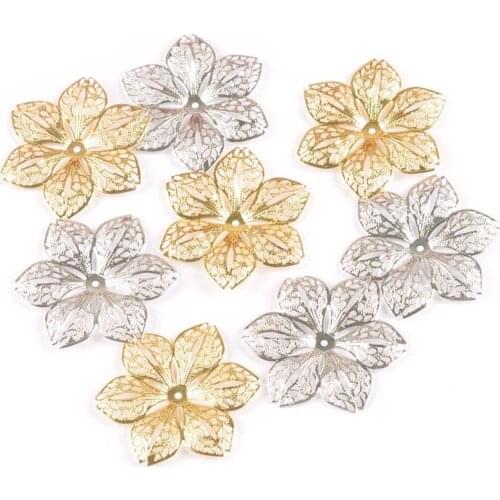 10pcs Gold Silver Connectors Hollow Flower Filigree Wraps For DIY Scrapbook Jewelry Making Home Decor Metal Crafts 43mm yk0782