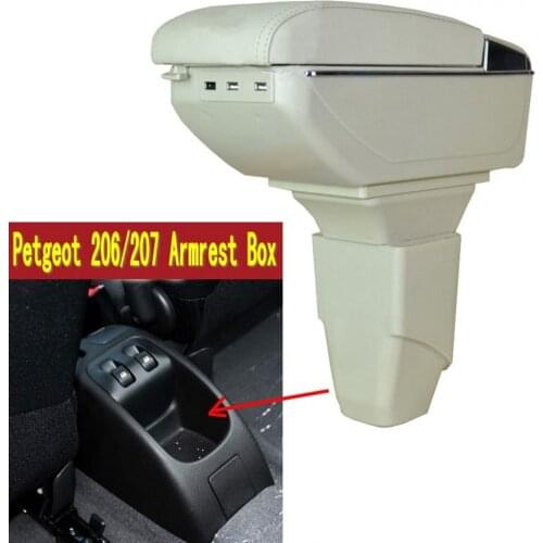 For Peugeot 206 207 armrest box central Store content box with cup holder ashtray USB 207 206 armrests box