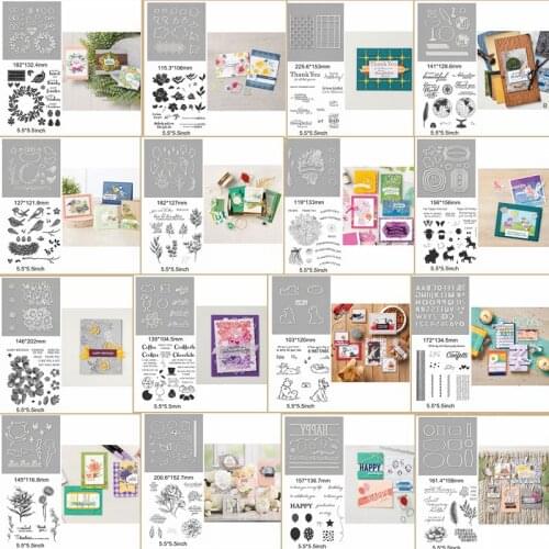 Metal Cutting Dies Match Clear Silicone Stamps Flower A-Z Letter Sentence Number Geometry Lace Frame DIY Stencils Make Cards Hot