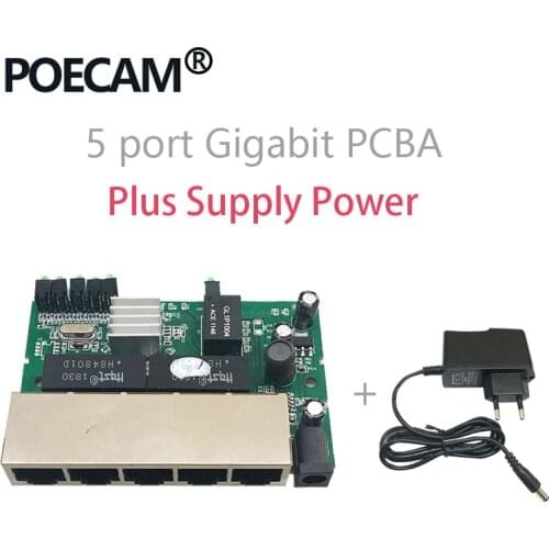 PCBA Module 5 Port 10/100/1000Mbps Gigabit networking switches factory US EU plug laptop package ethernet switch lan hub power