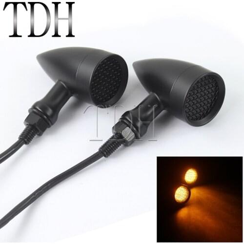 Motorcycle Black Retro Bullet LED Mesh Turn Signal Brake Light Amber Lens Fit 10mm Bolt For Harley Cafe Racer Bobber Chopper
