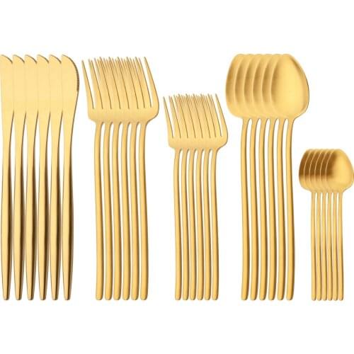 30Pcs Gold Dinnerware Set 304 Stainless Steel Cutlery Dinner Knife Desssert Fork Tea Spoon Tableware Kitchen Flatware Silverware