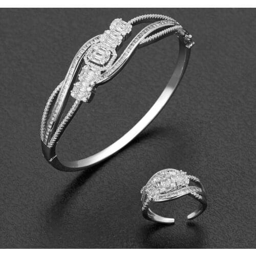 Bride Talk New Design Women Bangle & Ring Set Cubic Zirconia Luxury Trendy Jewelry Sets For Wedding Party High Quality Gift