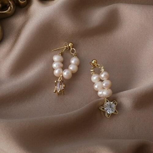 2021 Korean New Exquisite Pearl Five Pointed Star Back Hanging Earrings Fashion Temperament Versatile Earrings Womens Jewelry