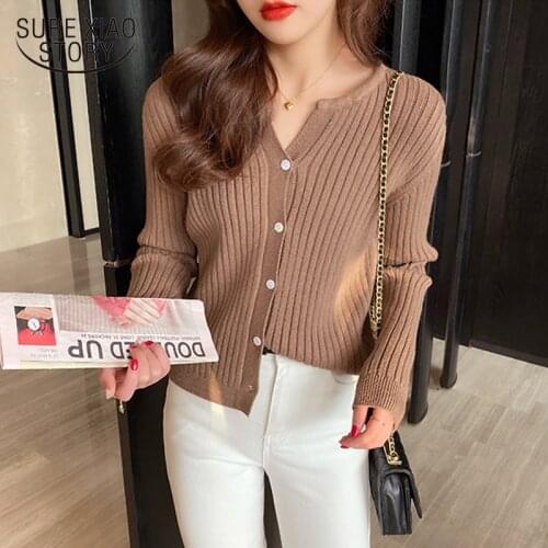 Autumn Solid Women Sweater Cotton Knit Cardigan Long Sleeve O-neck Sweaters Loose Chic 2021 Office Lady Clothes Pull Femme 16083