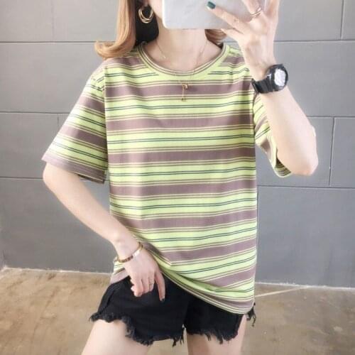 Casual Wild Striped Top Summer New Short Sleeves Tee Comfy Breathable O Neck T Shirt Size M-XL