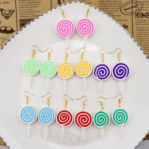 Earring For Women Soft Clay Candy Lollipop Drop Earrings Children Jewelry Custom Made Handmade Cute Girls Cotton Candy Gift