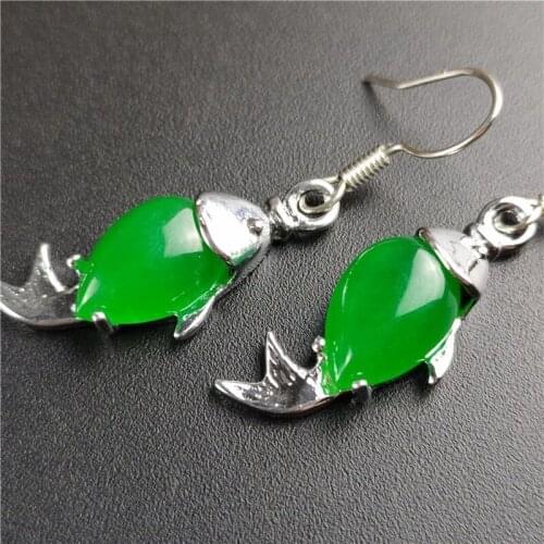 Natural Green Chalcedony Hand Carved 925 Silver Inlaid Drop Earrings Fashion Jewelry Mens and Womens Earrings