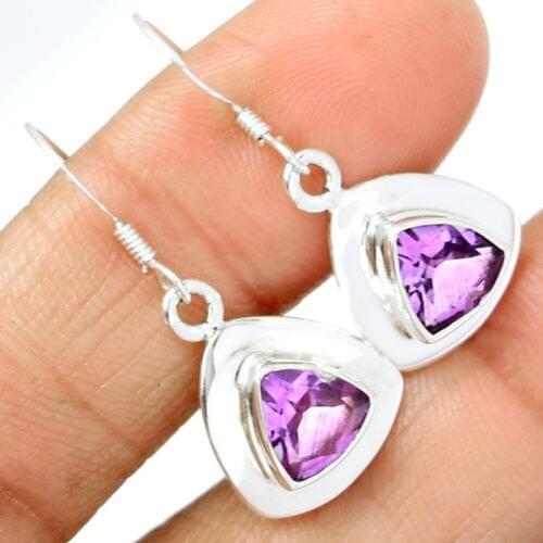 Hand make Genuine Amethyst CUT Earrings, 100% 925 Sterling Silver, 33mm, 4.2g, AE0095