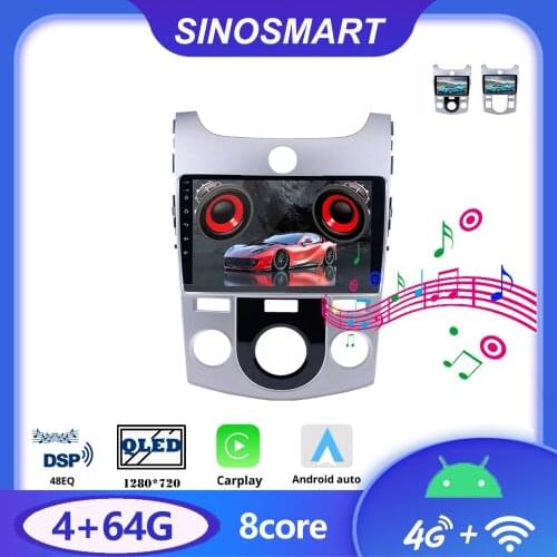 Sinosmart 8 Core,DSP 48EQ Car GPS Navigation Radio for Kia Cerato Forte 2009-2012 2din 2.5D IPS/QLED Screen
