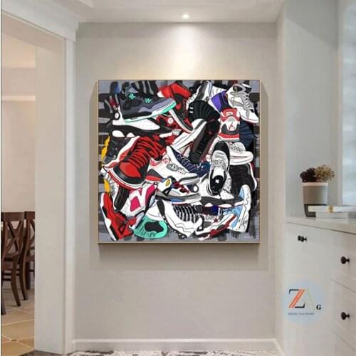 Modern Street Watercolor Canvas Painting Graffiti Sneakers Poster Prints on The Wall Art Decorative Pictures Living Room Aisle