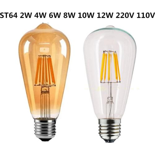 Vintage Edison led bulb ST64 E27 B22 2W 4W 6W 8W dimmable lamp 220V 110V transparent clear Glass shell Retro LED Filament light