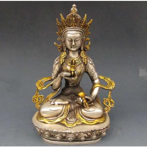 Vintage Tibet Silver Copper Gilt Tibetan Buddhism Statue -- White Tara Buddha metal handicraft