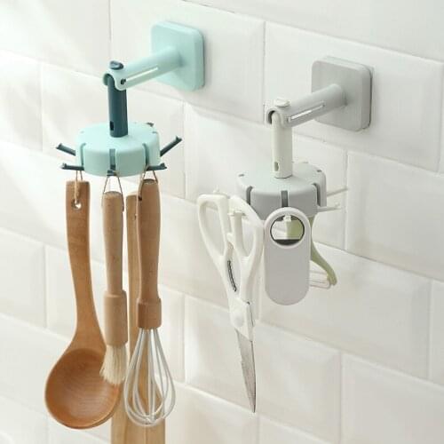 360 Rotating 7-claw Multifunctional Hook Bathroom Punch-free Wall Hanging Household Kitchenware Storage Rack Retractable Hanger