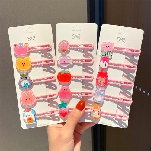 5pc/Set Lovely Cute Cartoon Pattern Children Hairclip Hair Accessories Korean Style Kids Hairpins Girls Headwear Ornament Suit