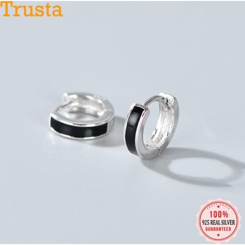 TrustDavis 925 Sterling Silver Hoop Earrings Black White Hoops Birthday Gift for Women Huggie Silver 925 Jewelry Brincos DA1800