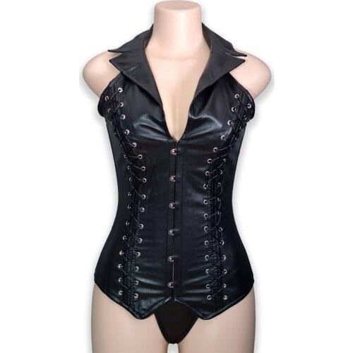 Leather Steel Corset Court Gown Tops Streetwear Nightmare Before Christmas Women Tank Top Woman Clothes Leather Tops Streetwear