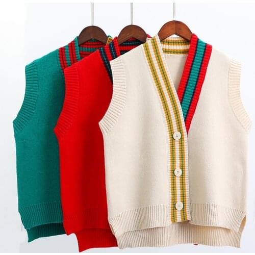 2021 Female Fashion Loose Vest V-neck Button Sweater Open Stitch Casual Striped Cardigan Women Sleeveless Knitted Sweater Coat
