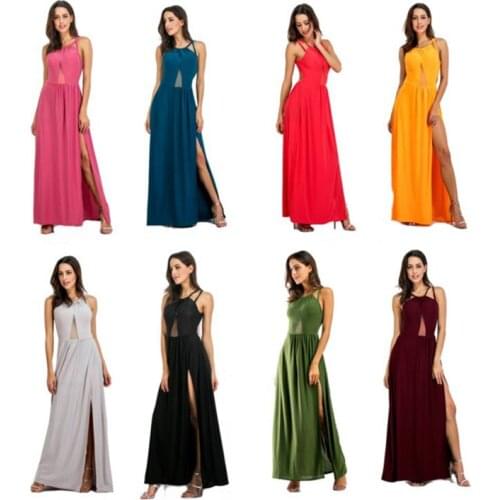 Dress Womens European and American Nightclub Sexy Solid Color Stitching Split Slim Fit