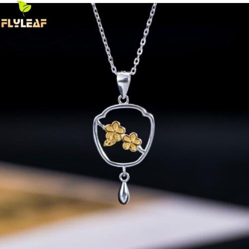 925 Sterling Silver Gold Lilac Flowers Pendant Necklace For Women Female Palace Vintage Jewelry Original Handmade Spring New