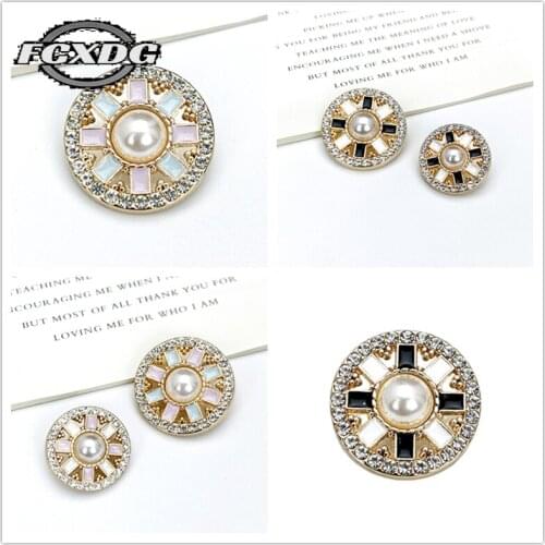 10pcs Beautiful Diamond Pearl Buttons Metal Shank Round Rhinestone Buttons DIY Sewing Material Sewing Accessories Blouse Buttons