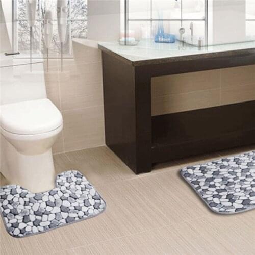 Coral Fleece Cobblestone Stone Bath Pedestal Non Slip Room Comfy Carpet Mat 2 Pieces Cotton Washable