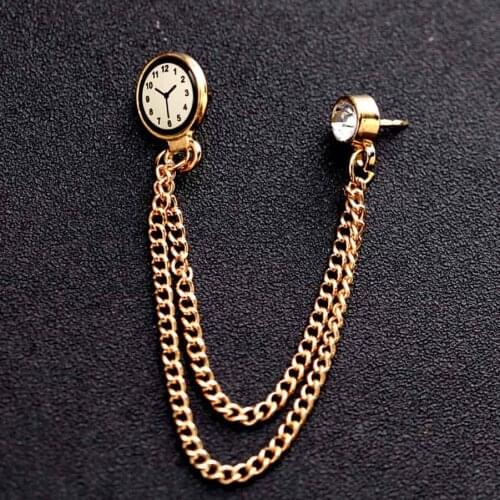 2020 Fashion Custom Jewerlry New Korean Gold Chain Crystal Watch Brooch Badge Lapel Pin Metal Suit Brooches For Men Women