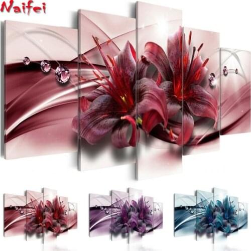 5D DIY Diamond Embroidery 5 Piece Abstract Lily Flower Cross Stitch Diamond Painting Full Square Drill Picture Christmas Present