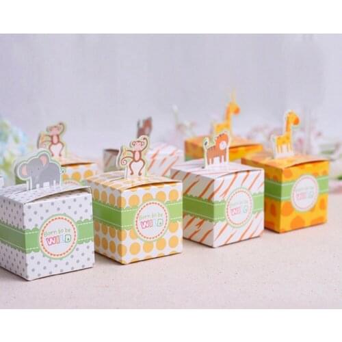 Promotion! 30 pcs Lovely Cartoon Animal Baby Shower Candy Boxes Baby Full Moon Birth Announcement Birthday Gift Box