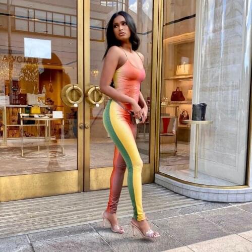 BKLD Summer Outfits For Women 2021 Spring New Sexy Casual Gradient Color Spaghetti Strap Backless Lace-Up Fashion Jumpsuit