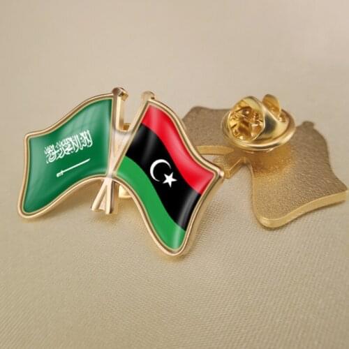 Saudi Arabia and Libya Crossed Double Friendship Flags Lapel Pins Brooch Badges
