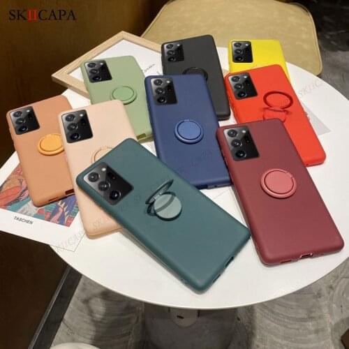 For Samsung Note 20 Ultra Case Solid Color Silicone Phone Case For Samsung S21 Plus A21S A12 A31 A41 A42 Ring Stand Holder Cover