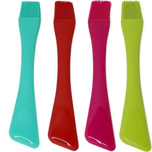 Dual Sided Silicone Oil Brush Spatula Barbeque Brush Heat Resistant BBQ Oil Condiment Brushes Cake Cream Scraper Cooking Tool