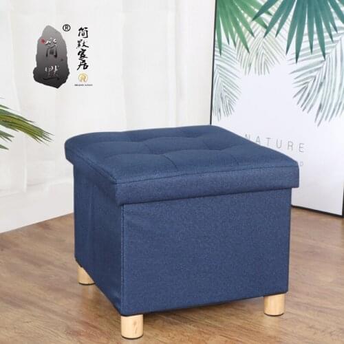 Cotton Linen Storage Shoes Changing Storage Stool Solid Wood Four-Leg Changing Shoes Rack Covered Folding Solid Wood Shoes Rack