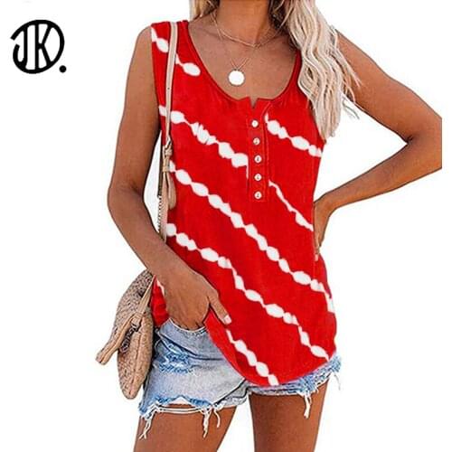 Cotton Stained Vest Crew Neck Button Design T Shirt Loose Sleeveless Ladies T-shirt Sport Casual Plus Size Pullover For Female