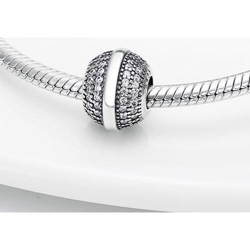 925 Sterling Silver Round Bead Inlaid With Zircon Bead Fit Original 3mm Bracelet&Bangle Making Fashion DIY Jewelry For Women2021